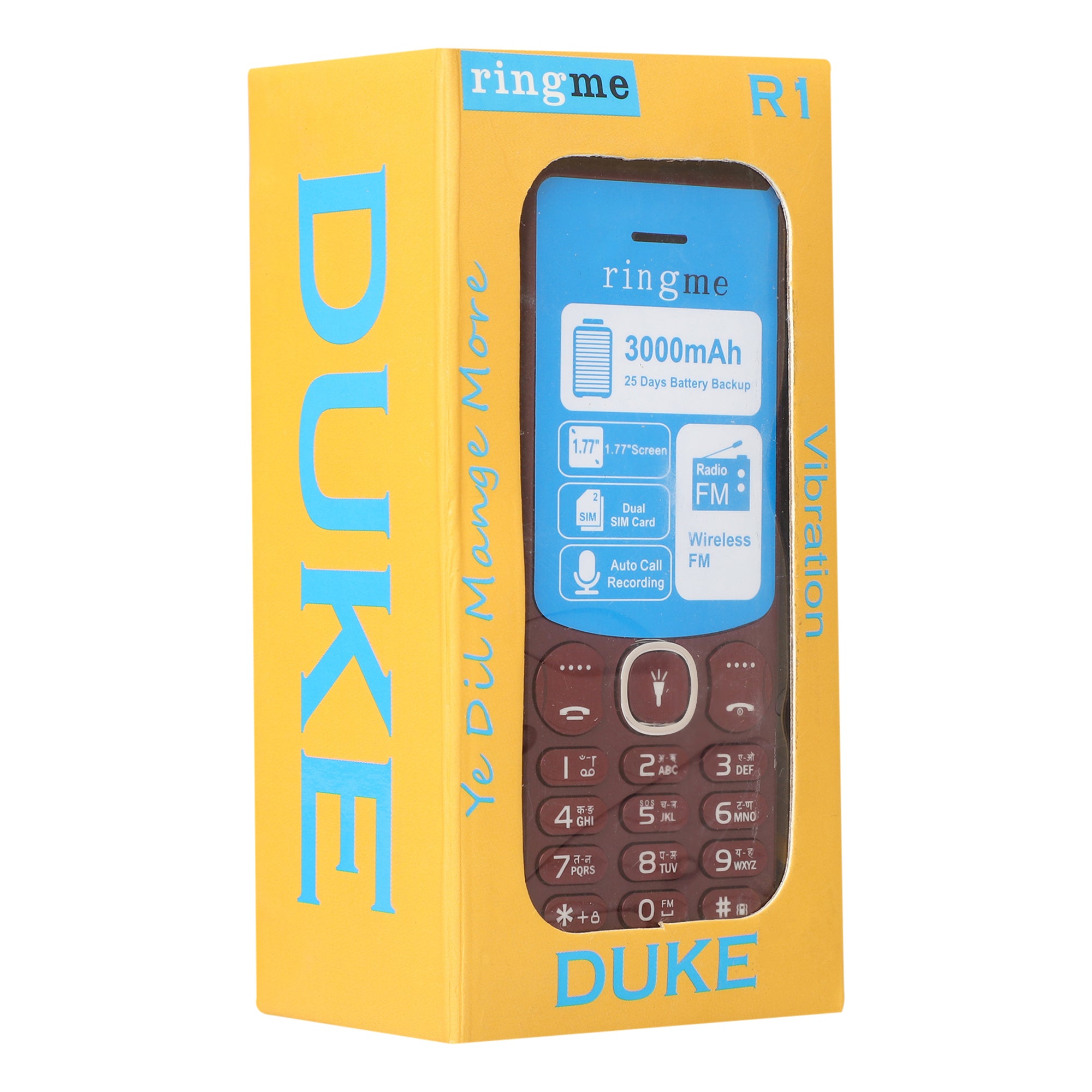 Ringme Duke Mobile Phone Feature Phone with Dual SIM Card, Camera, Auto Call Recording with Torch (Red, 1.77 inch Big screen, 3000mAh Big Battery)