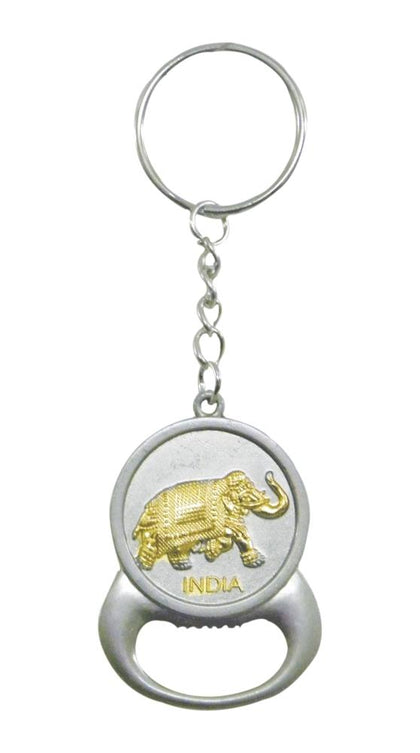 Indian Elephant Keychain with Opener, Travel Souvenir (Metal)