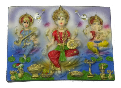 Goddess Lakshmi God Ganesha, Goddess Saraswati Fridge Magnet for Home Decoration and Gifting (Polyresin, 2